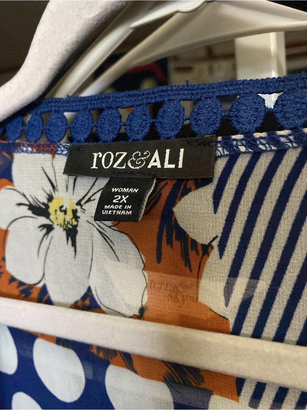Roz & Ali Patchwork Floral & Polka Dot Kimono — Navy, Rust, White & Yellow - Picture 3 of 3
